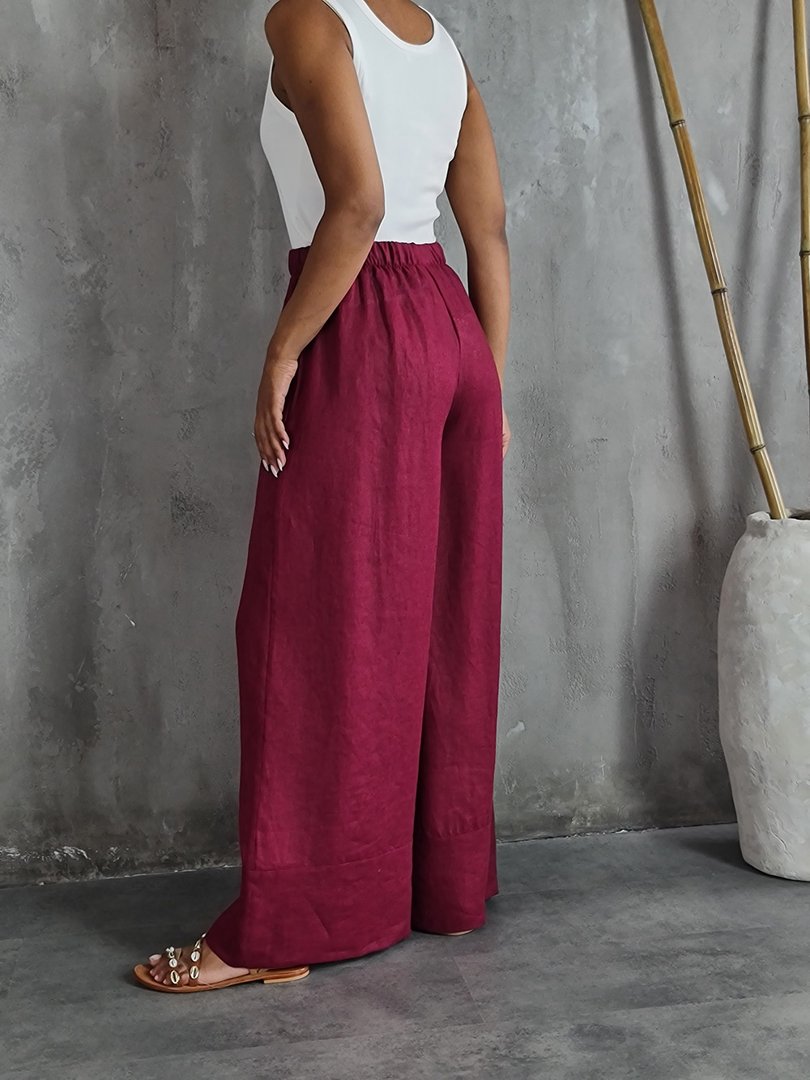 Брюки MIHO'S на завязках свободные бордо, фотография №2