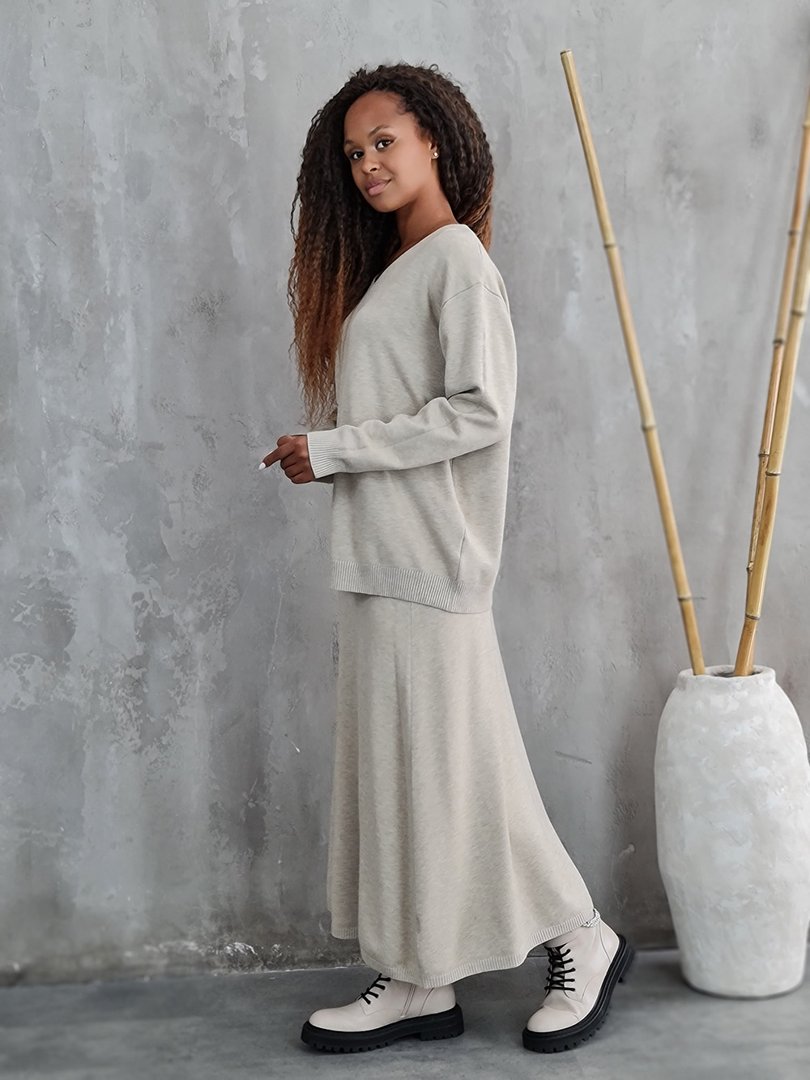 Костюм Lara джемпер и А-образная юбка бежевый, фотография №2