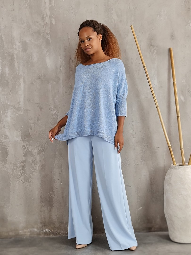 Джемпер Kontatto с рукавом 3/4 с пайетками голубой, фотография №3