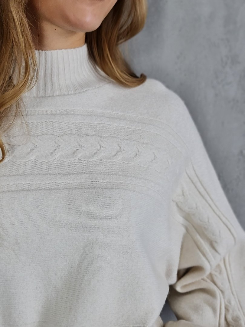 Джемпер J-Clair с фактурными косами и полосками кремовый, фотография №6