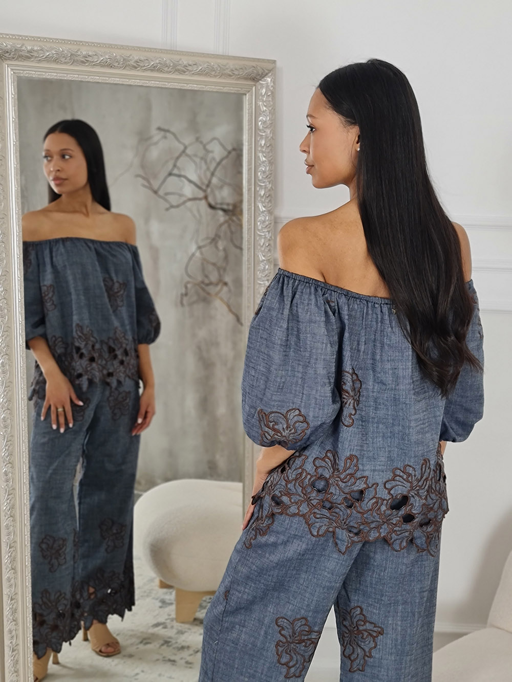 Топ Souvenir с вышивкой темно-синий, фотография №4