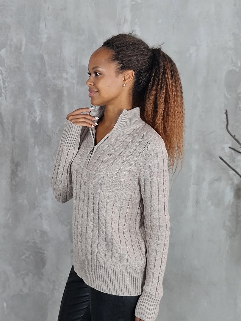 Джемпер Lara с высоким воротником с молнией бежевый, фотография №3