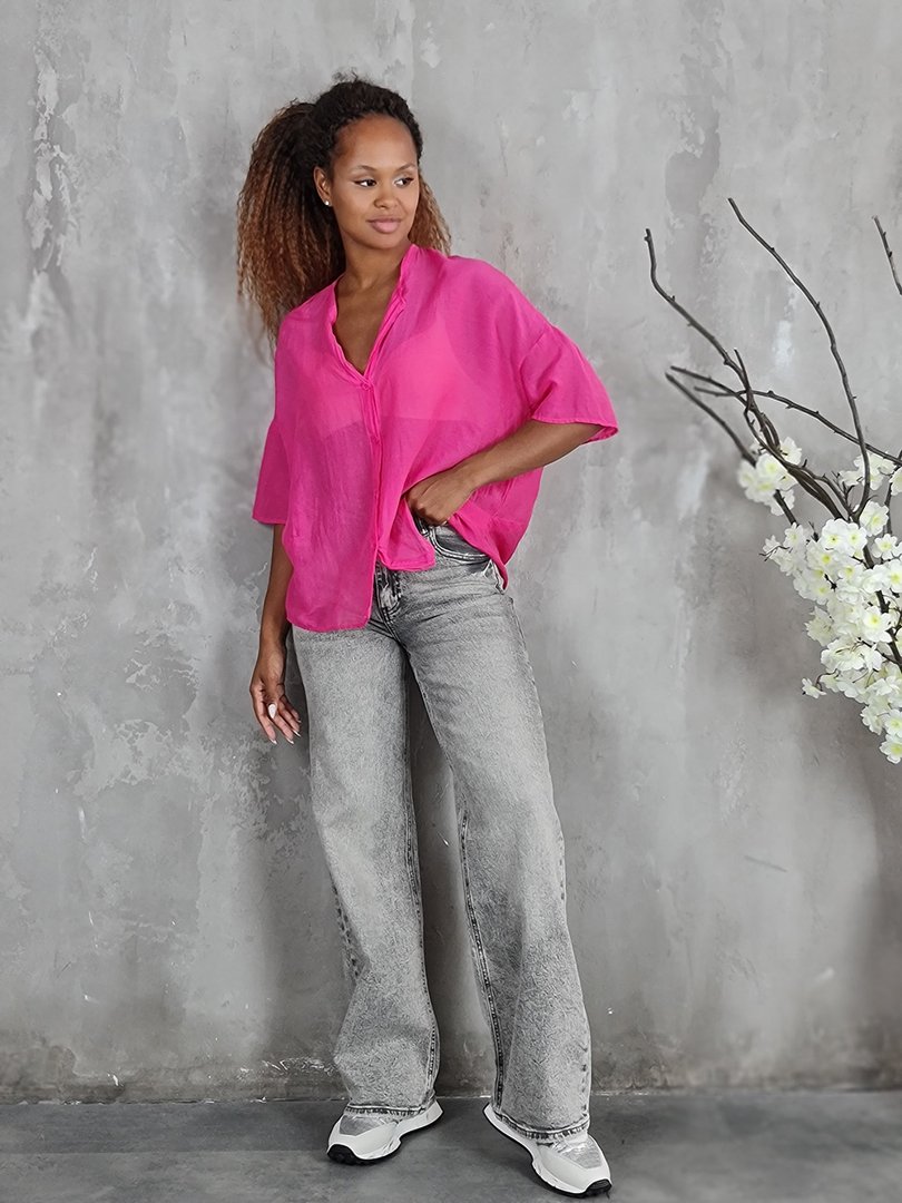 Рубашка Vicolo воздушная с завязками на животе фуксия, фотография №2