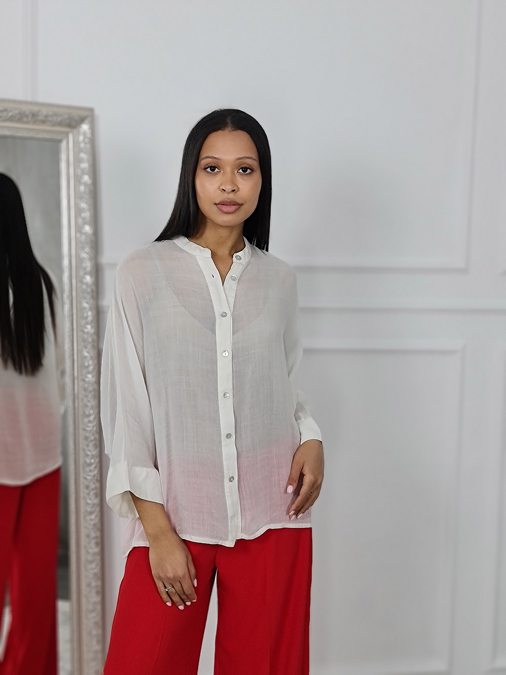 Рубашка MIHOs полупрозрачная без ворота кремовая, фотография №1