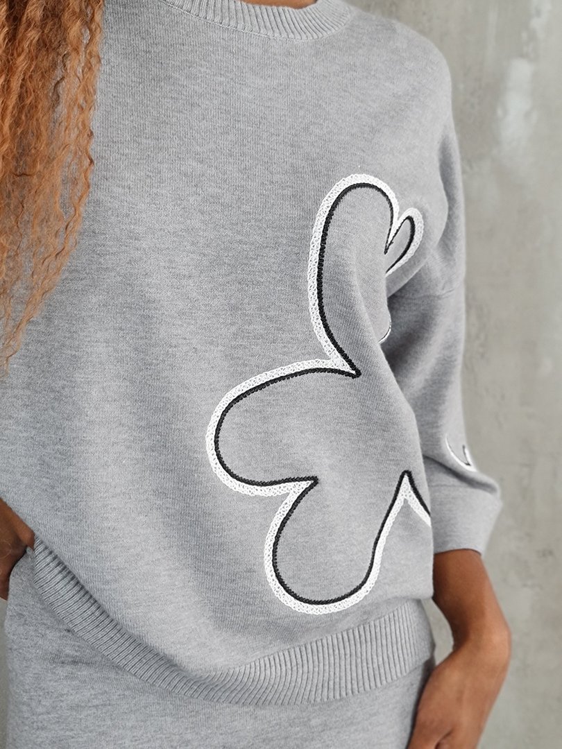 Костюм BEAUTY WOMEN джемпер с вышивкой и юбка серый, фотография №6