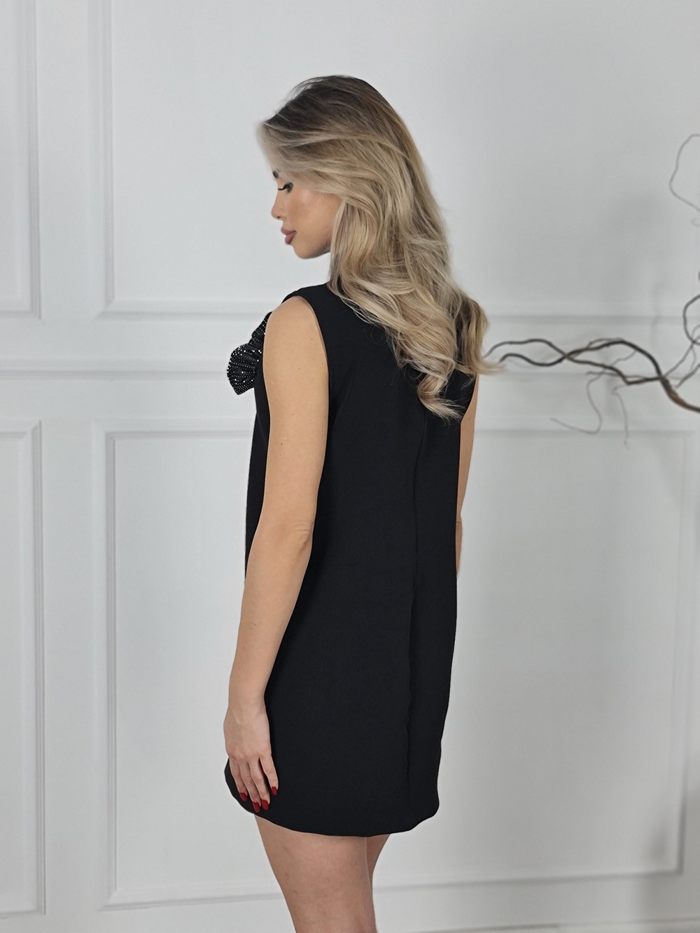 Платье MIHO'S короткое с брошью-цветком черное, фотография №3