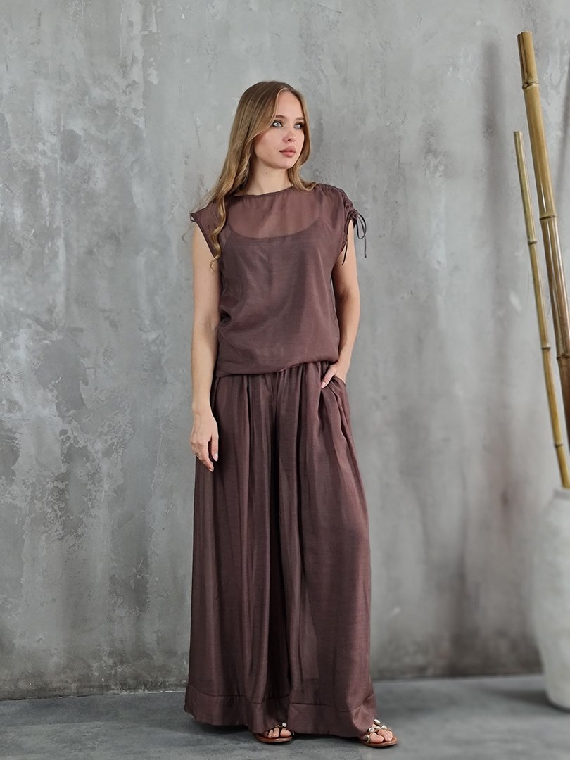 Костюм CLOTHÉ топ с завязками и брюки шоколадный, фотография №2