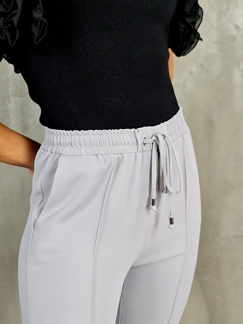 Брюки Imperial с завязочками из тонкой ткани светло-серые, фотография №3