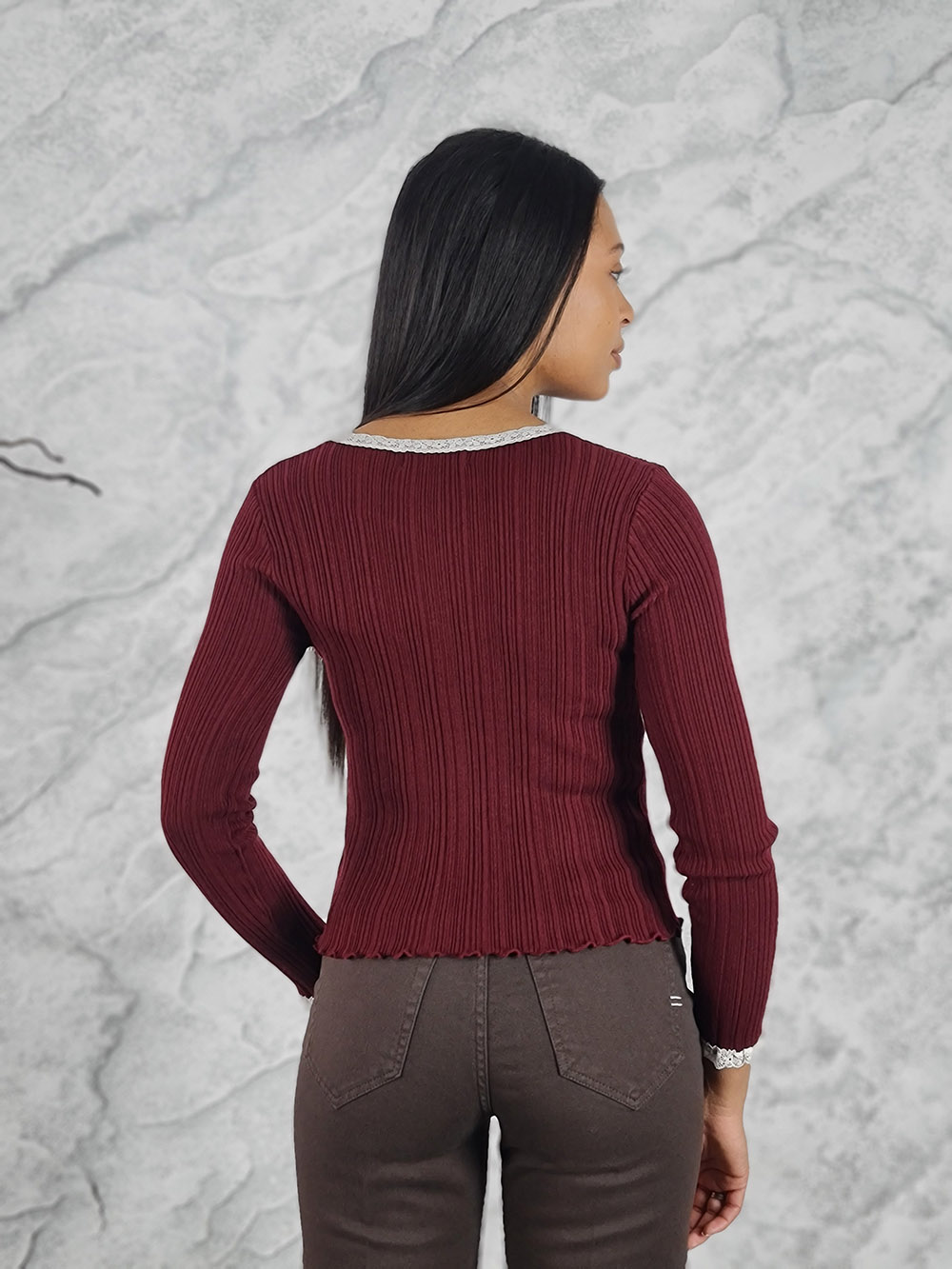Кардиган ELSA.M с кружевом винный, фотография №3