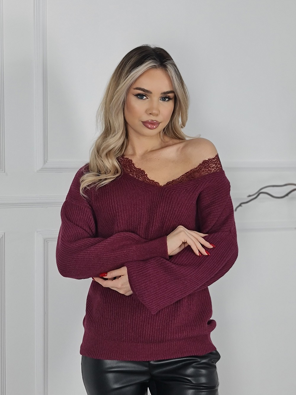 Джемпер Vicolo с кружевным воротником винный, фотография №2