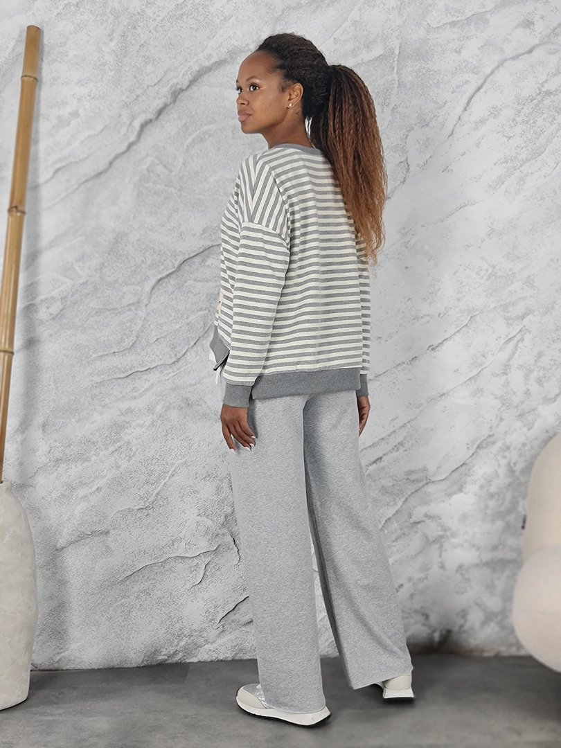 Костюм ONE LOVE лонгслив в полоску и брюки серый, фотография №2