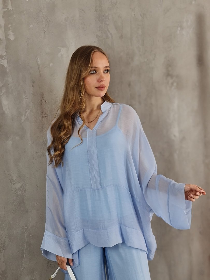 Костюм CLOTHÉ свободная рубашка с топом и брюками голубой, фотография №3