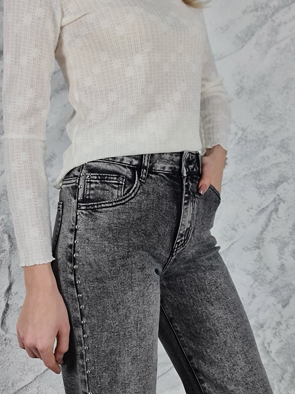 Джинсы Shaken с декором по бокам серые, фотография №4