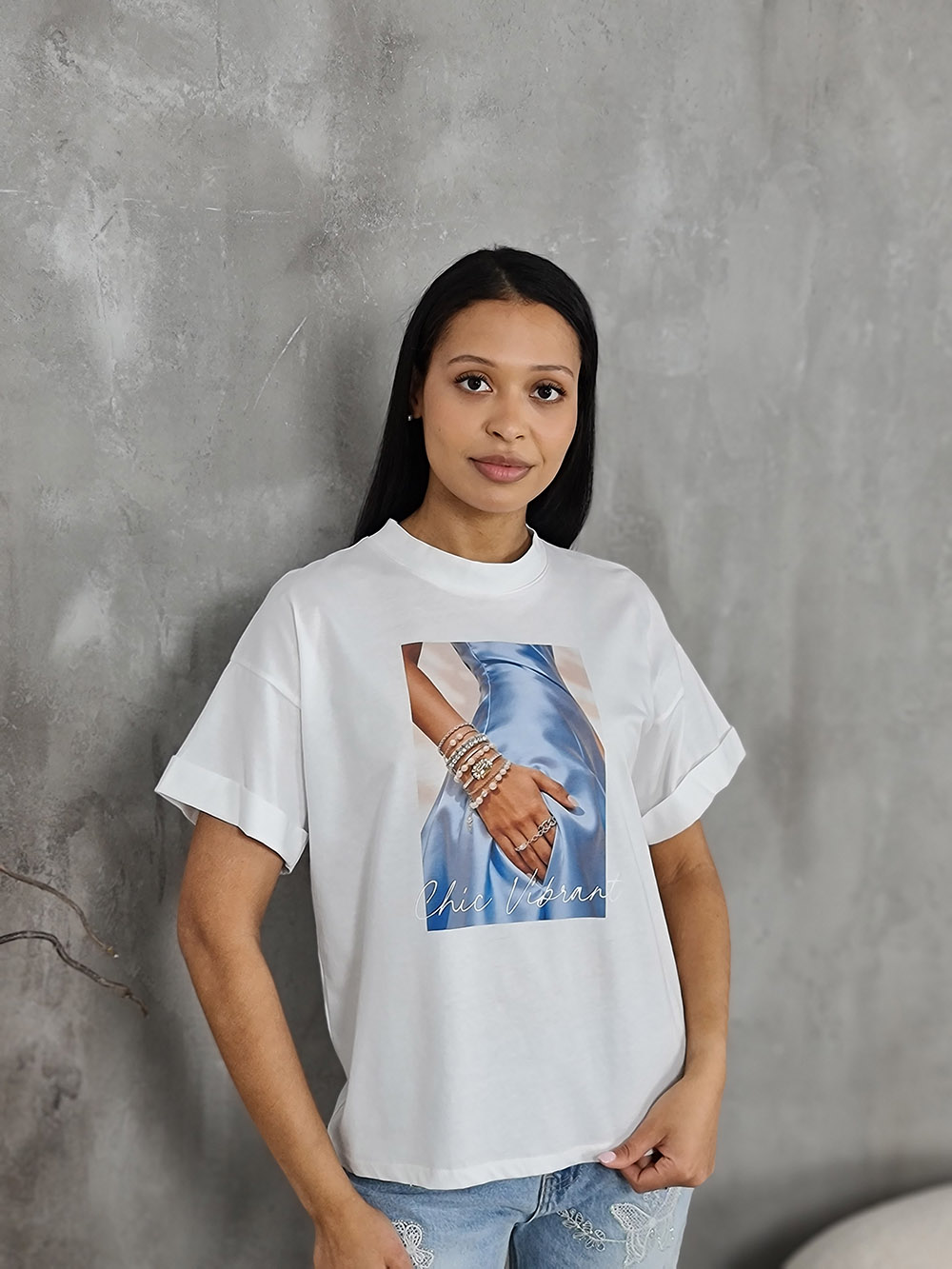 Футболка Imperial с принтом "рука с украшениями" белая, фотография №1