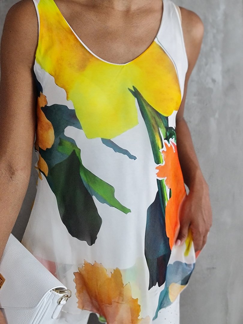 Топ Silk New с цветочным принтом белый, фотография №4