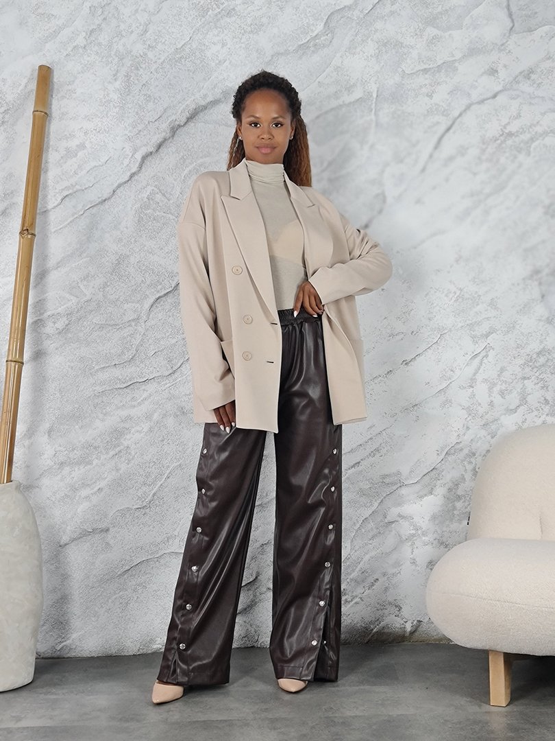 Брюки LUMINA прямые из экокожи шоколад , фотография №3