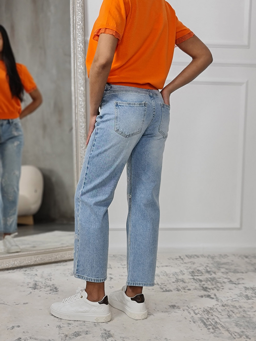 Джинсы Melly голубые со стразами бабочки, фотография №3