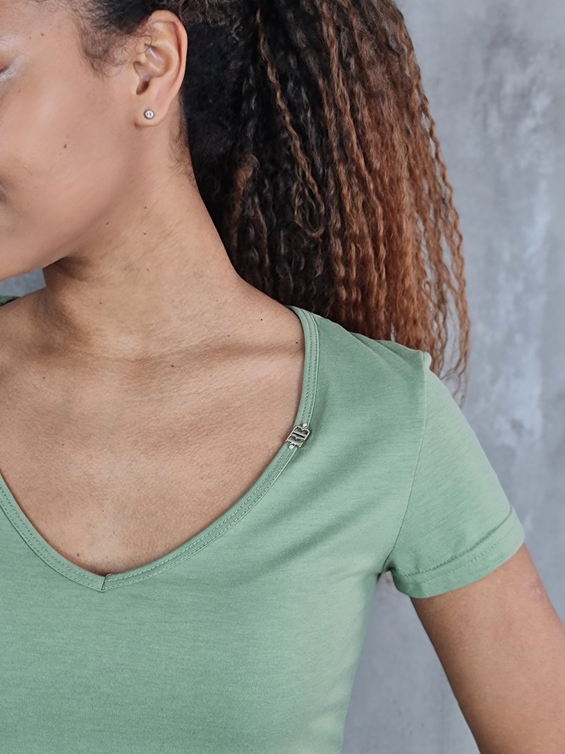 Футболка Roberta Biagi с V-образным вырезом хаки, фотография №4