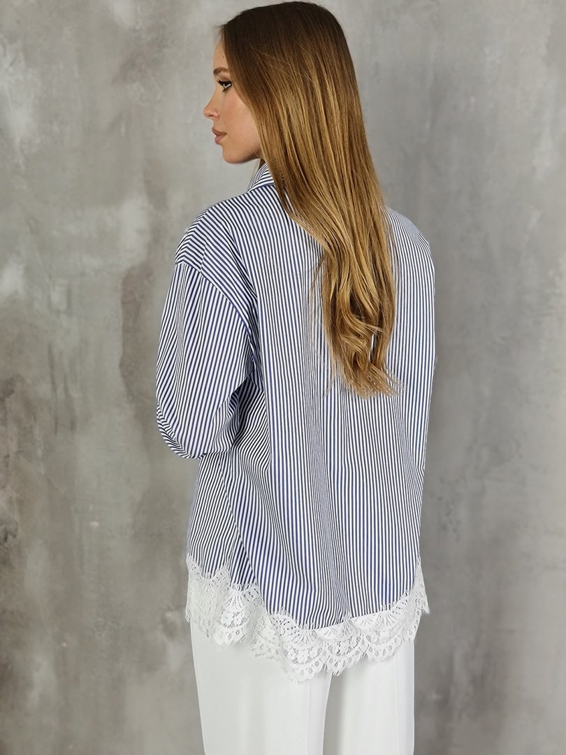 Рубашка MIHO'S с кружевом в полоску синяя, фотография №3
