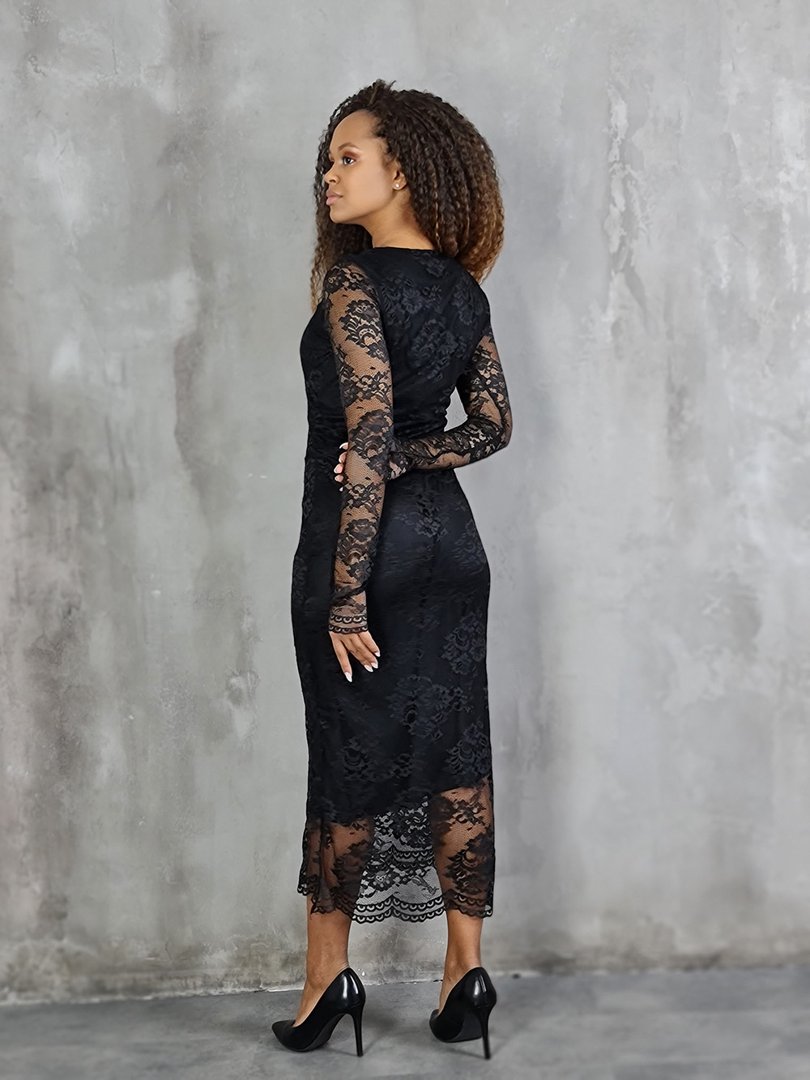 Платье MIHO'S кружевное с длинным рукавом чёрное, фотография №4