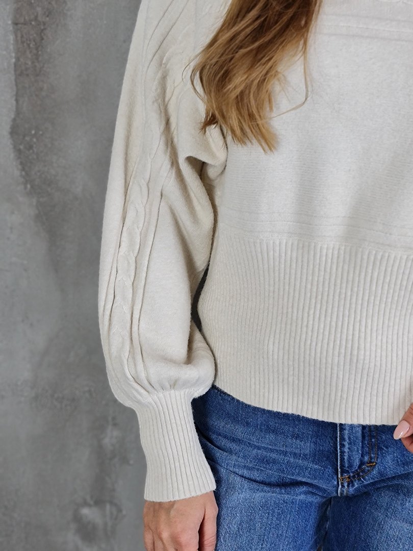 Джемпер J-Clair с фактурными косами и полосками кремовый, фотография №5