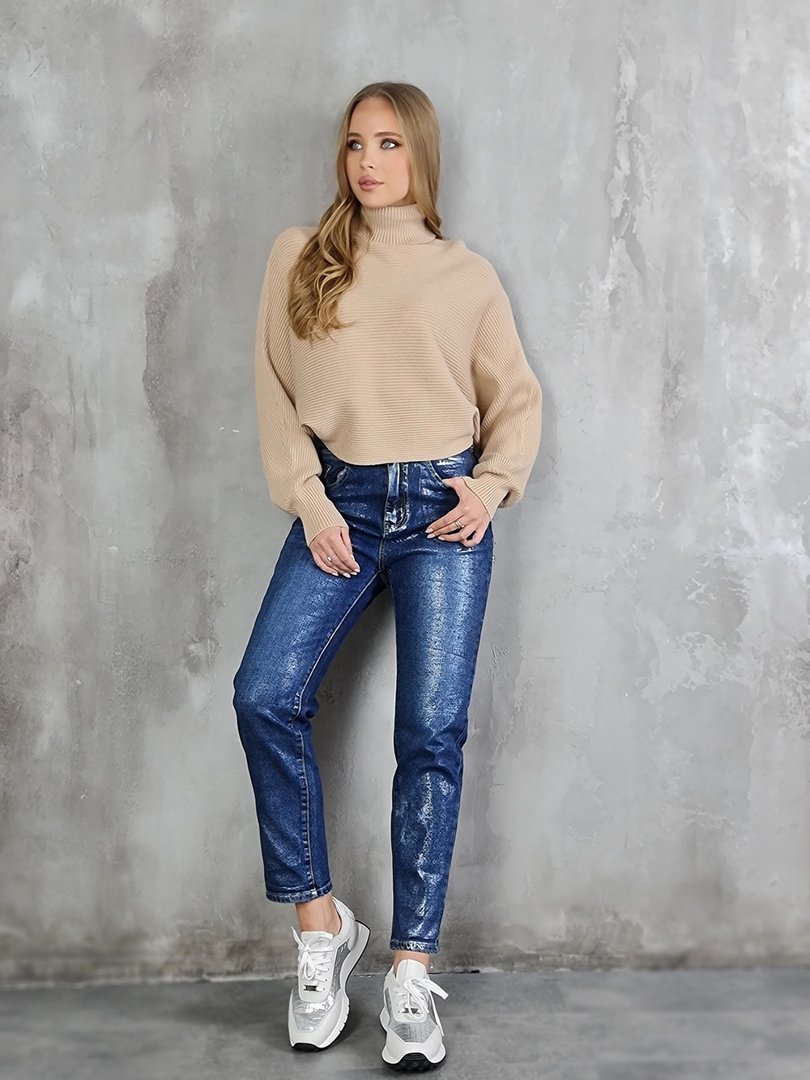 Джинсы 3D Denim метализированным напылением (серым/голубым) синие , фотография №2