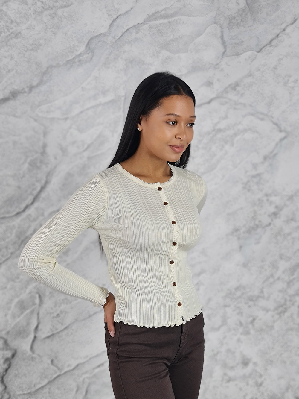 Кардиган ELSA.M с кружевом молочный, фотография №2