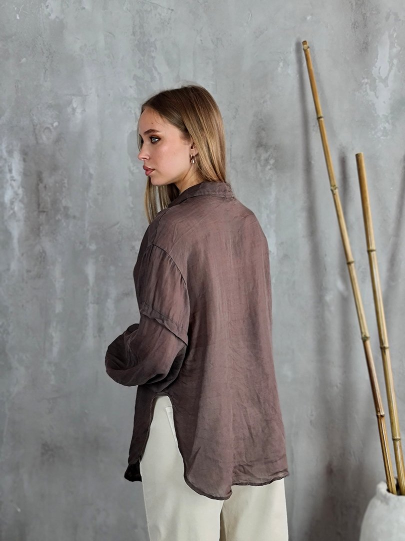 Рубашка MIHO'S с вставками на рукавах шоколадная, фотография №3