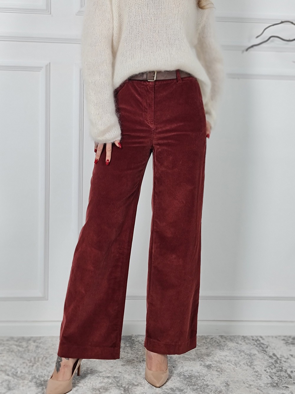 Брюки Please вельветовые с ремнем бордо, фотография №1