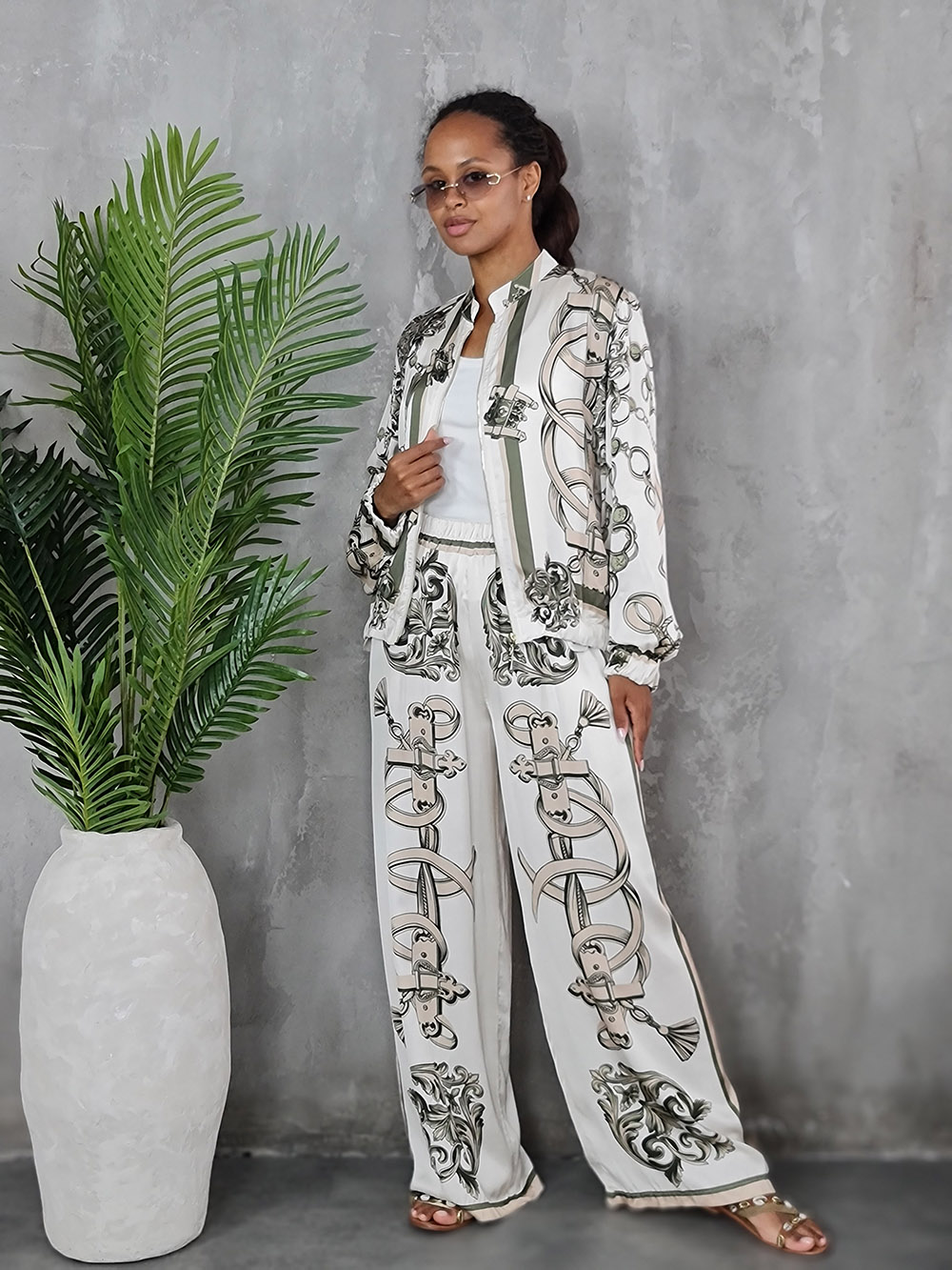 Костюм New Collection с принтом в стиле Hermes молочный, фотография №1