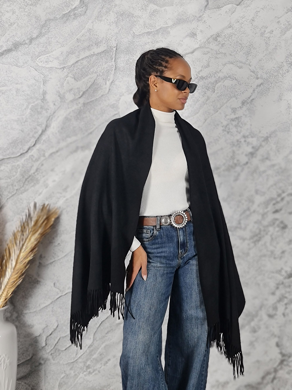 Палантин Vane.dy с бахрамой черный, фотография №2