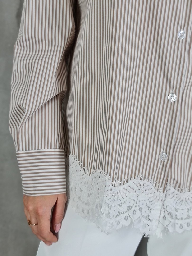 Рубашка MIHO'S с кружевом в полоску песочная, фотография №4