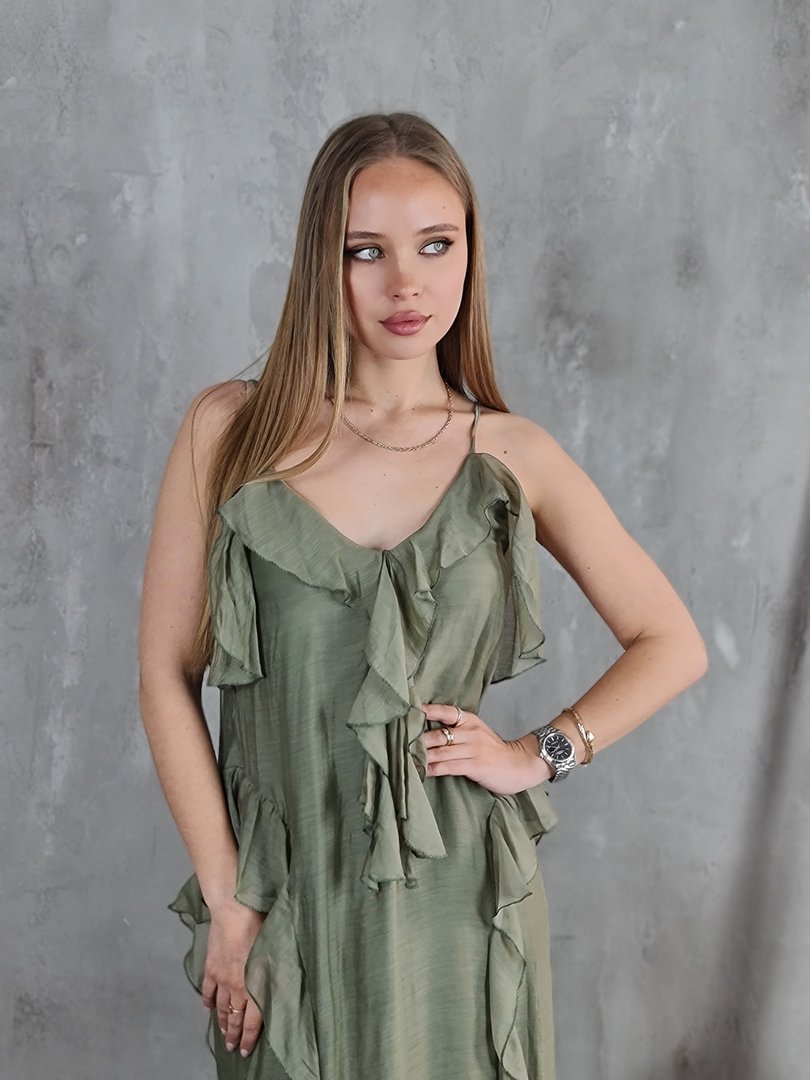 Платье CLOTHÉ с рюшами хаки, фотография №3