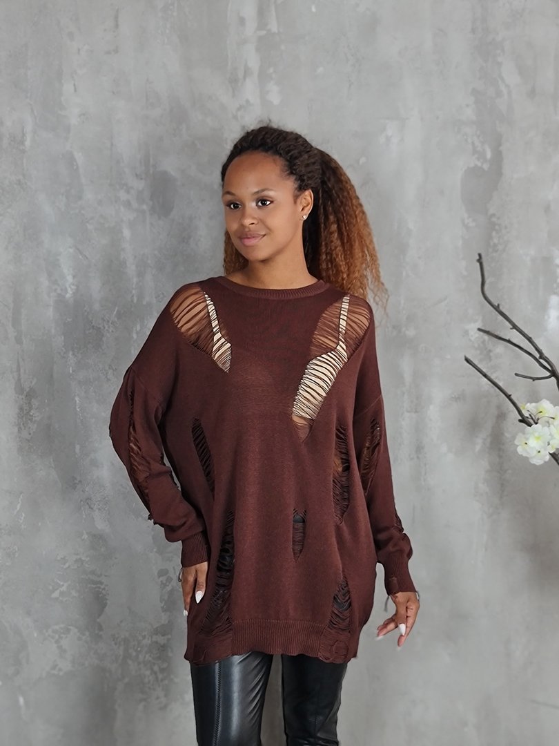 Джемпер Kontatto с рваными вставками коричневый, фотография №2