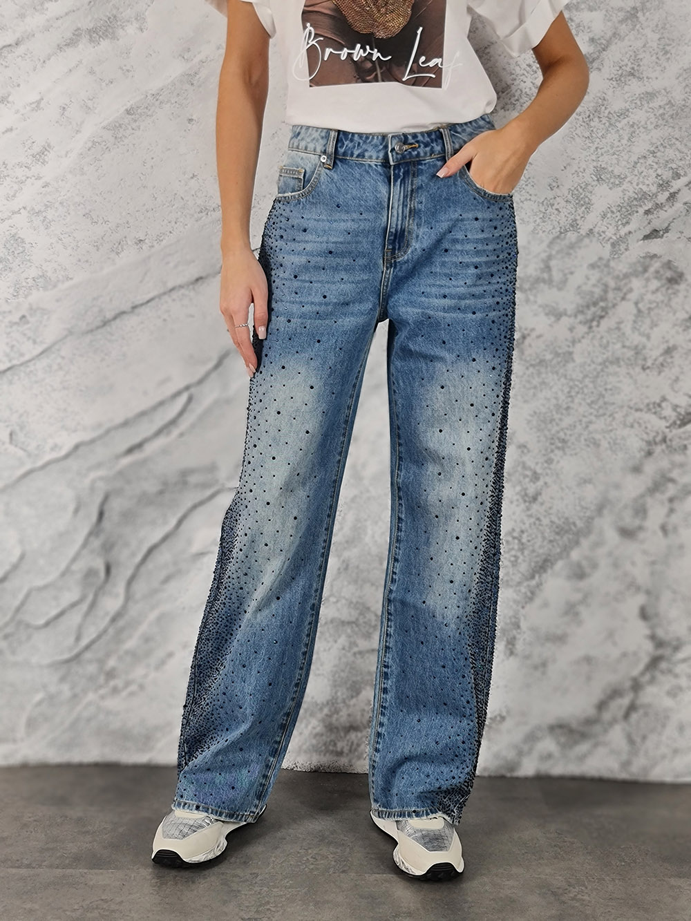 Джинсы Vicolo прямые с камнями синие, фотография №1