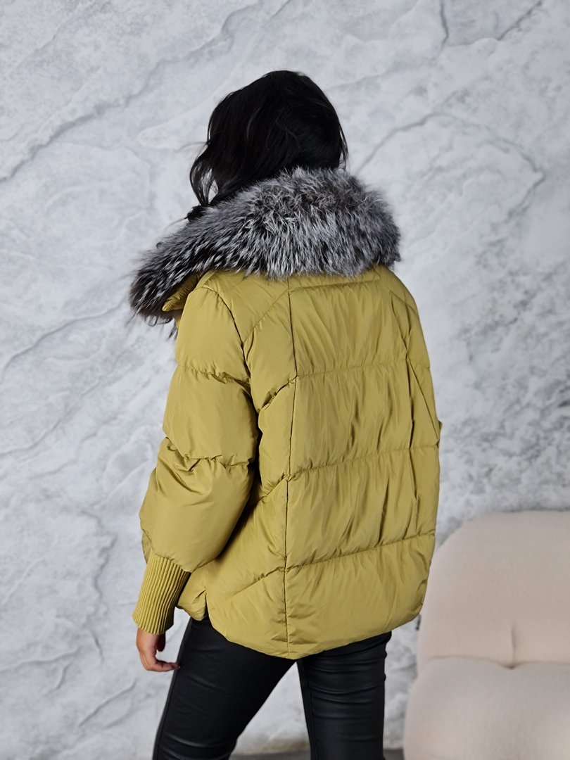 Куртка MyDress с рукавчиками и воротником с мехом лайм, фотография №4