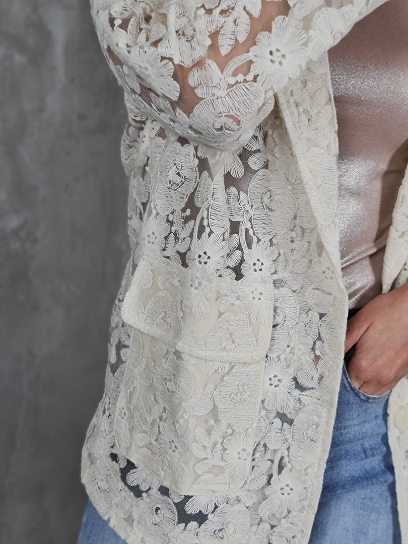 Пиджак Y.Two с кружевом прозрачный бежевый, фотография №3