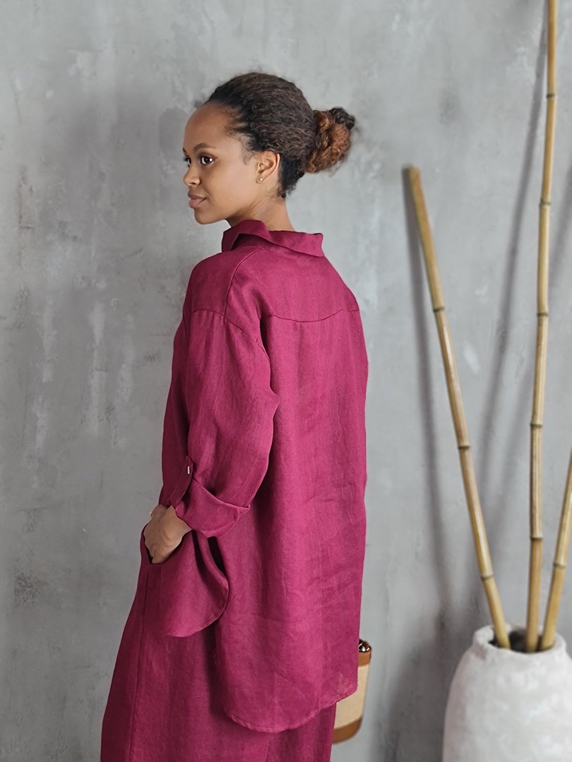 Рубашка MIHO'S льняная бордо, фотография №3