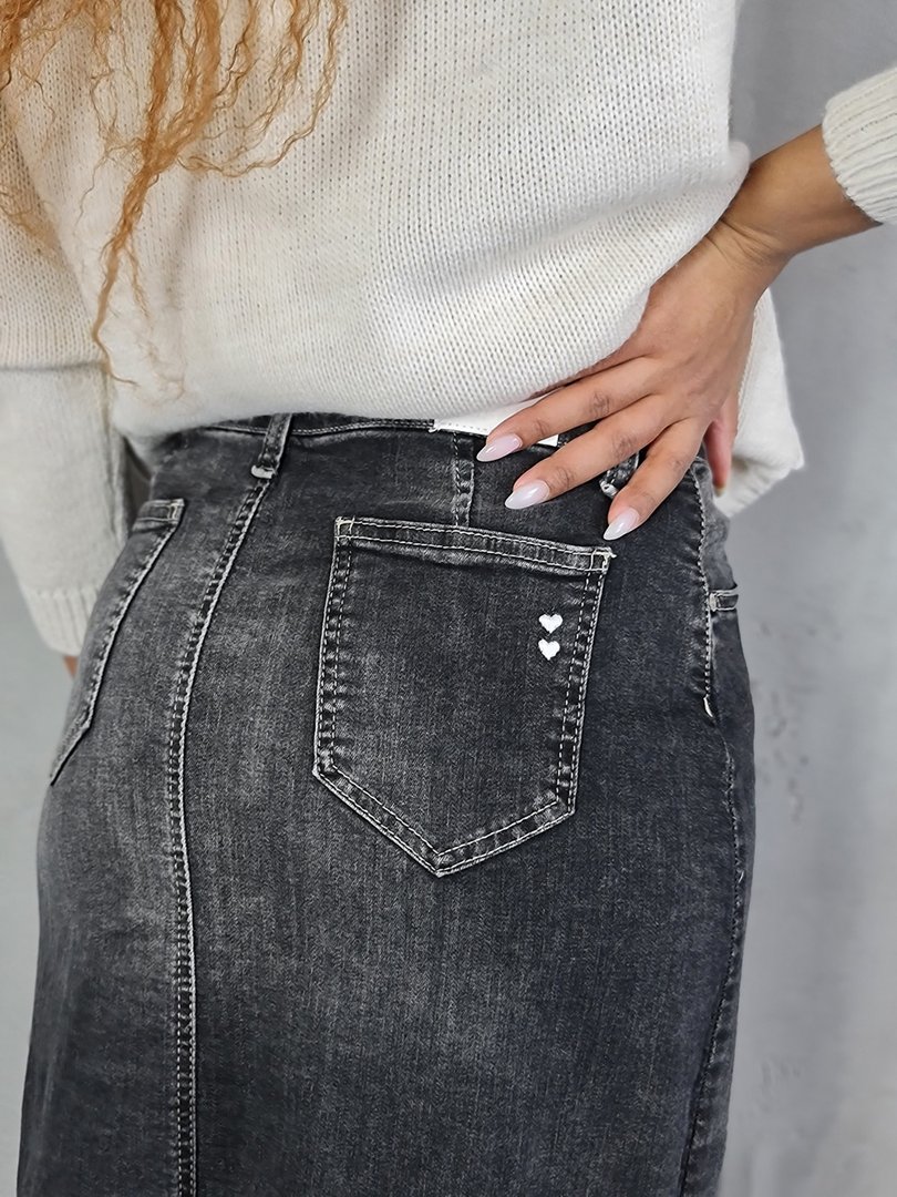 Юбка Please джинсовая с бахрамой снизу тёмно-серая , фотография №4