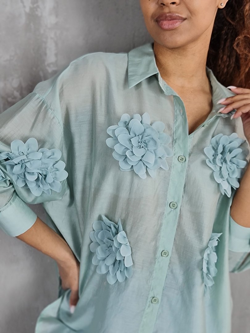 Рубашка J-Clair с пришитыми цветами мята, фотография №6