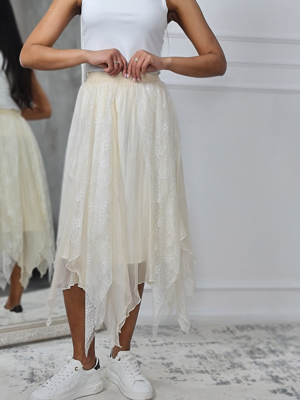 Юбка Mitica&co с кружевом цветочным бежевая , фотография №1