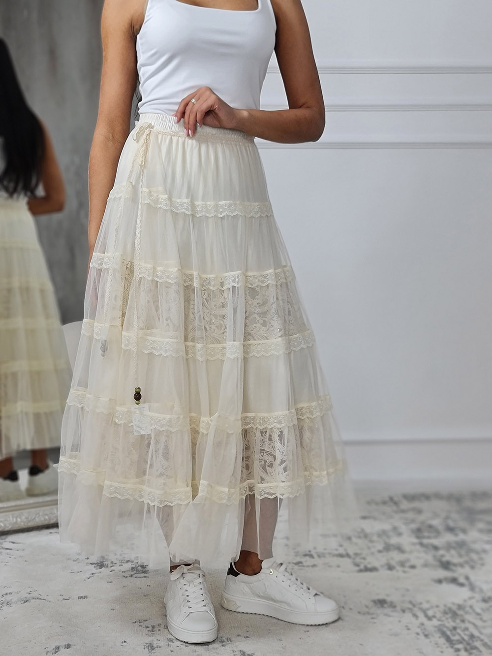 Юбка Mitica&co с кружевной накидкой на завязках молочная , фотография №1