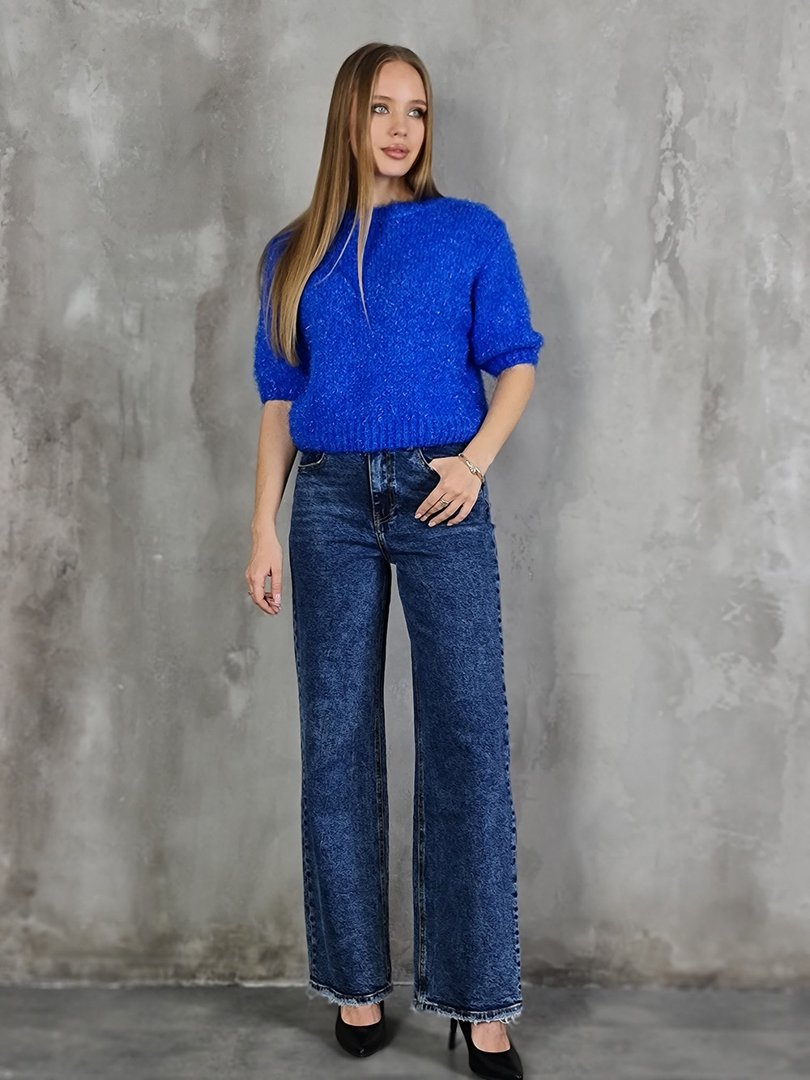 Джемпер Imperial вязаный с люрексом с коротким рукавом синий, фотография №2