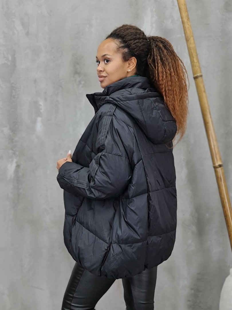 Куртка STAR натуральный пух с накладными карманами и капюшоном черная, фотография №2