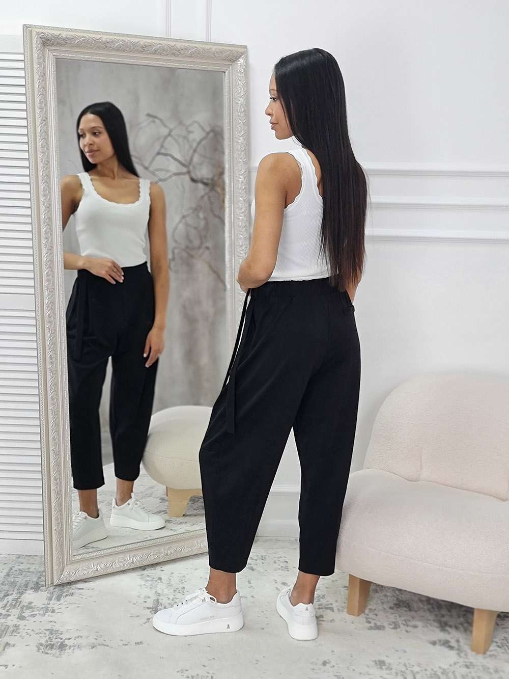 Брюки Imperial с поясом на пуговицах черные , фотография №4