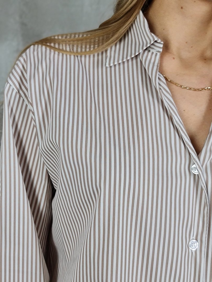 Рубашка MIHO'S с кружевом в полоску песочная, фотография №5