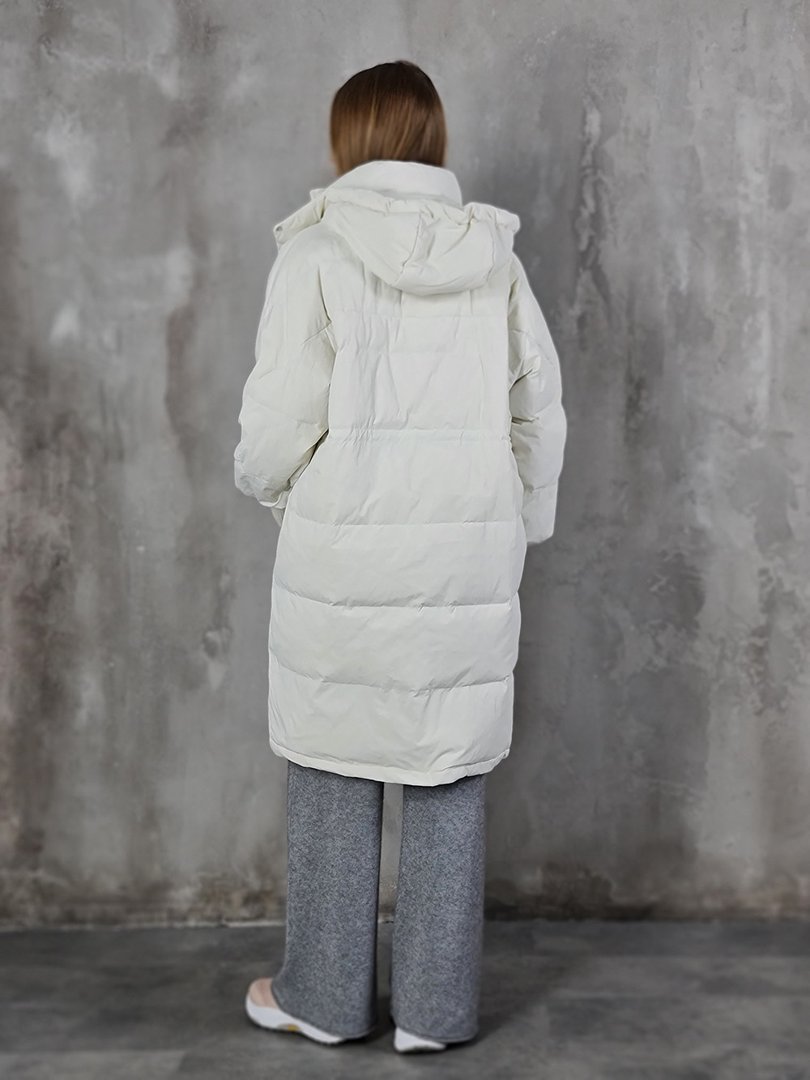 Пальто Imperial удлинённое с капюшоном молочное, фотография №4