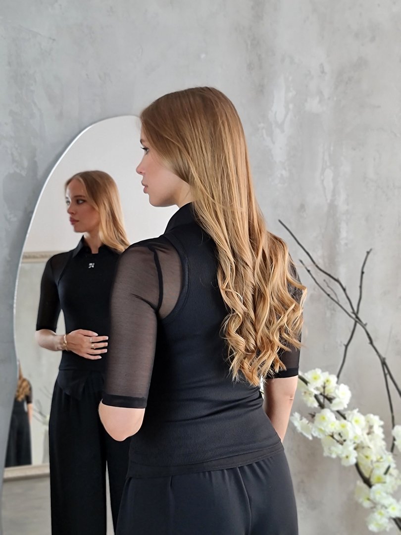 Рубашка Imperial с топом в сетку черная, фотография №3