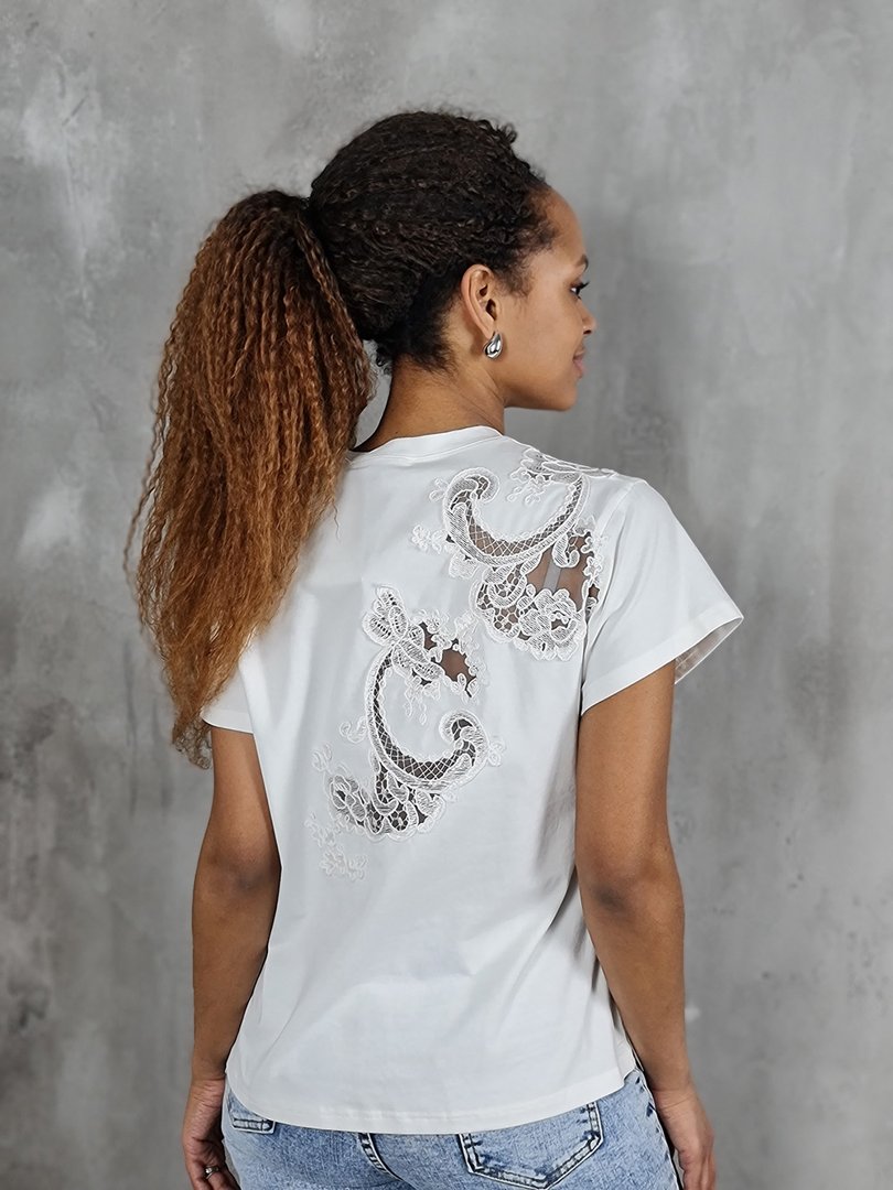 Футболка Joleen с кружевной вставкой белая, фотография №2