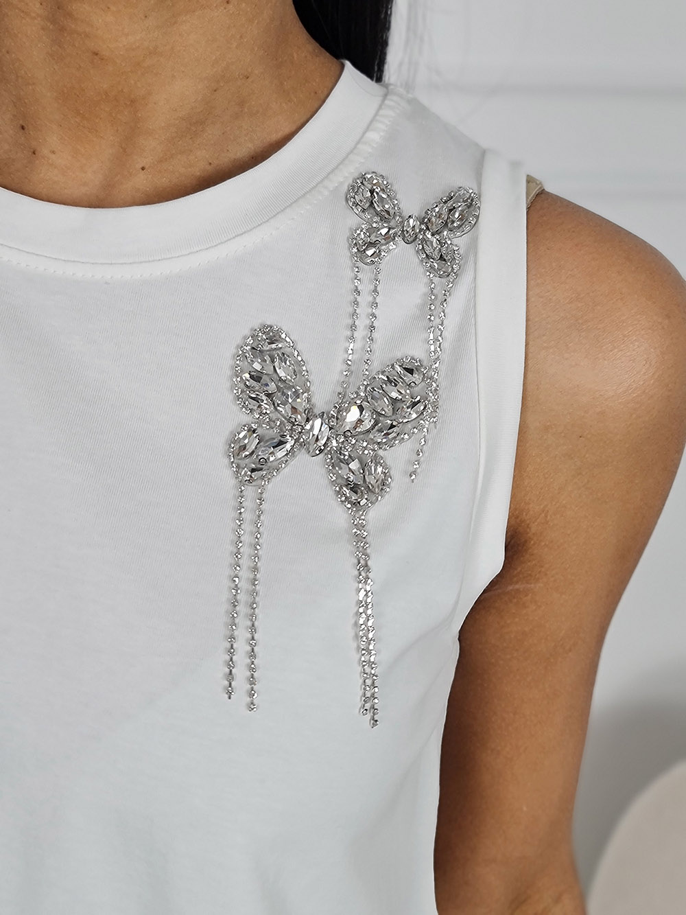 Топ Mitica&co с бабочками из страз белый, фотография №2